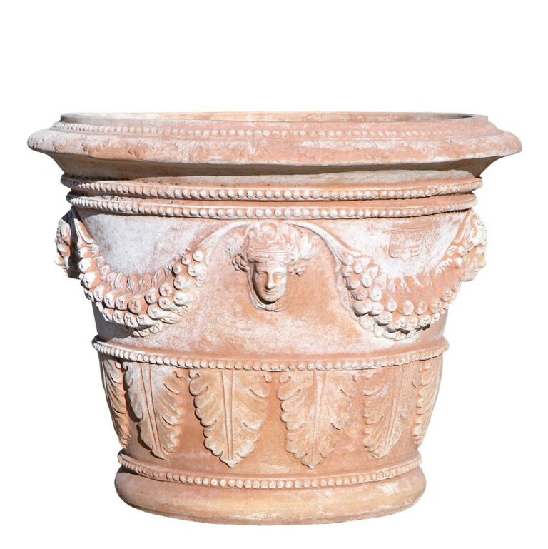 Wide Bottomed Decorated Pot Poggi Ugo Terracotta Impruneta