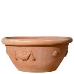 Catino a conca festonato in terracotta di Impruneta, vaso decorativo da giardino
