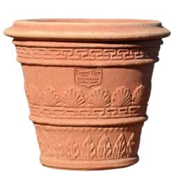 Small terracotta pot decorated with leaves from Impruneta, finely sculpted, ideal for plants and decorative use