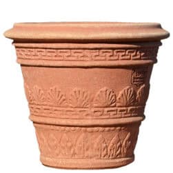 Small terracotta pot decorated with leaves from Impruneta, finely sculpted, ideal for plants and decorative use