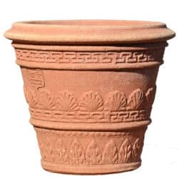 Small terracotta pot decorated with leaves from Impruneta, finely sculpted, ideal for plants and decorative use