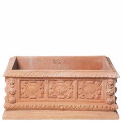 Medicean Carrega planter in terracotta with embossed decorations and Medici coat of arms