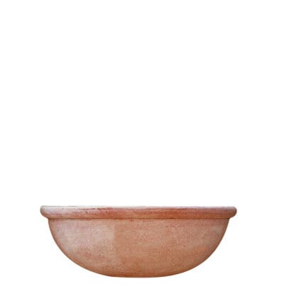 Tasca con orlo in terracotta di Impruneta, a parete, decorativa e funzionale come lavandino o vaso per piante.