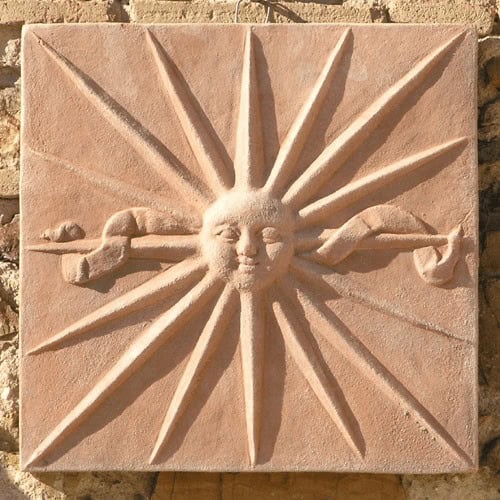 Caisson panel with sun. Decorative panel that was placed on wooden beams in Florentine palaces. Original one is in the museum of the Basilica of Impruneta.