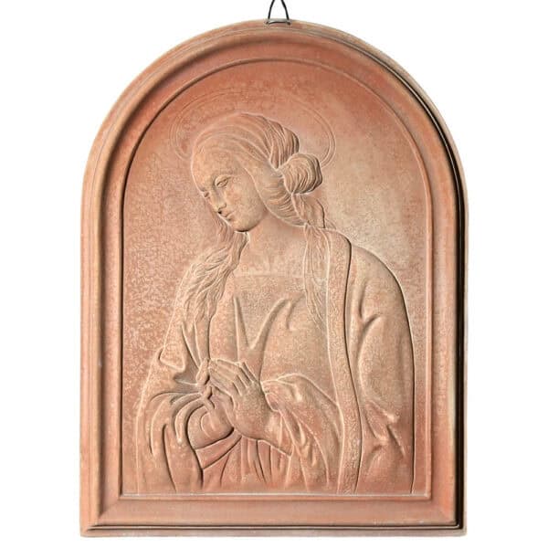 Madonna della trina, Collezione Giubileo. Bassorilievo in terracotta artigianale ispirato a Fra Filippo Lippi. Pannello con dettagli raffinati.
