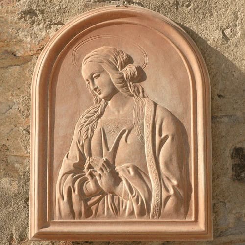 Madonna della trina, Collezione Giubileo. Bassorilievo in terracotta artigianale ispirato a Fra Filippo Lippi. Pannello con dettagli raffinati.