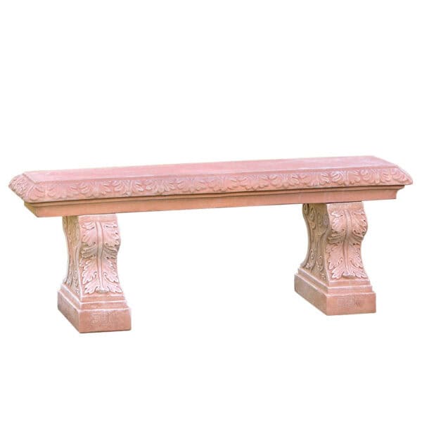 Panchina da giardino in terracotta senza schienale con decorazioni scolpite a mano
