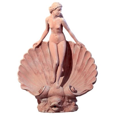 Statua classica la Venere in conchiglia di Donatello Gabbrielli. Adatta per bordo piscina, decorazione giardino. Elegante statua con donna da arredo.