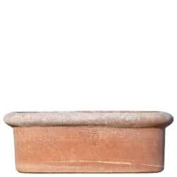 Tinozza bassa in terracotta rettangolare con bordi stondati, adatta per piante basse e composizioni decorative