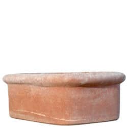 Tinozza bassa in terracotta rettangolare con bordi stondati, adatta per piante basse e composizioni decorative