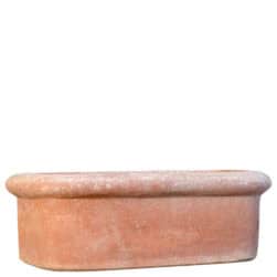 Tinozza bassa in terracotta rettangolare con bordi stondati, adatta per piante basse e composizioni decorative