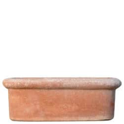 Tinozza bassa in terracotta rettangolare con bordi stondati, adatta per piante basse e composizioni decorative