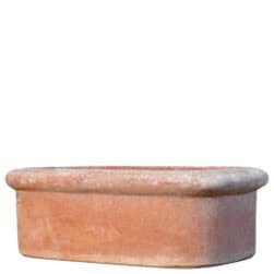 Tinozza bassa in terracotta rettangolare con bordi stondati, adatta per piante basse e composizioni decorative