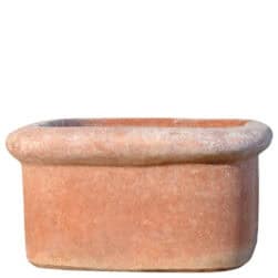 Tinozza bassa in terracotta rettangolare con bordi stondati, adatta per piante basse e composizioni decorative