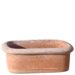 Tinozza bassa in terracotta rettangolare con bordi stondati, adatta per piante basse e composizioni decorative