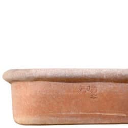 Tinozza bassa in terracotta rettangolare con bordi stondati, adatta per piante basse e composizioni decorative