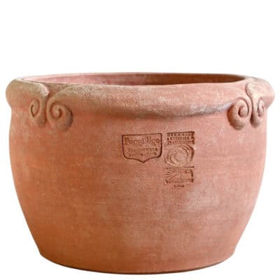 Cache-pot con ricciolini in terracotta di Impruneta fatto a mano, vaso decorativo da esterno
