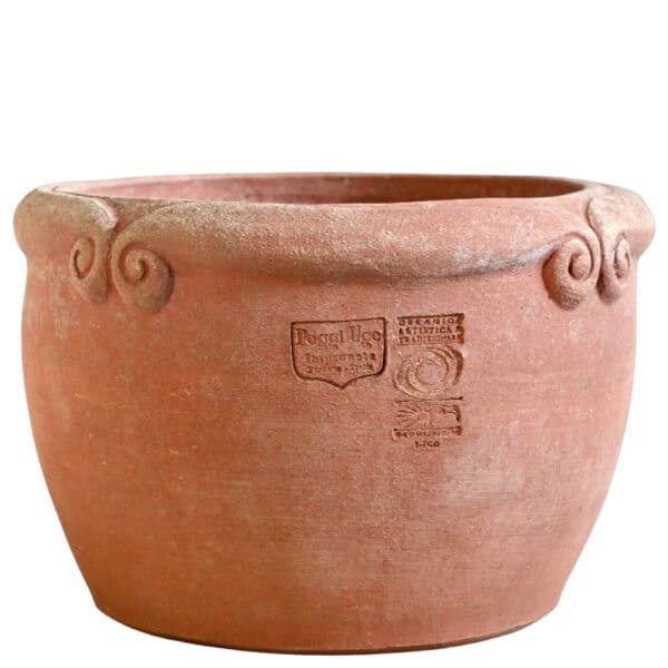 Cache-pot con ricciolini in terracotta di Impruneta fatto a mano, vaso decorativo da esterno