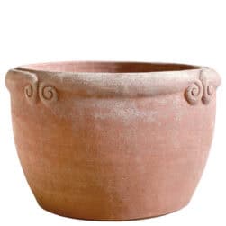 Cache-pot con ricciolini in terracotta di Impruneta fatto a mano, vaso decorativo da esterno