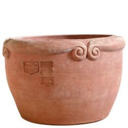 Cache-pot con ricciolini in terracotta di Impruneta fatto a mano, vaso decorativo da esterno