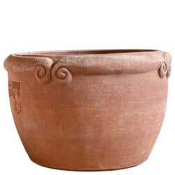 Cache-pot con ricciolini in terracotta di Impruneta fatto a mano, vaso decorativo da esterno
