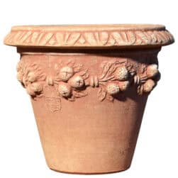 Plum-decorated terracotta pot, 19 cm diameter