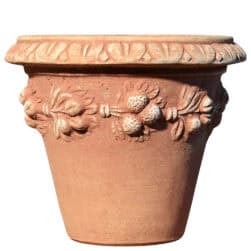 Plum-decorated terracotta pot, 19 cm diameter