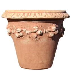 Plum-decorated terracotta pot, 19 cm diameter