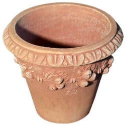 Plum-decorated terracotta pot, 19 cm diameter