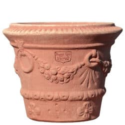 Vasetto in terracotta con festone, anelli e stemma Medici