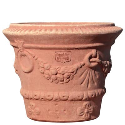 Vasetto in terracotta con festone, anelli e stemma Medici