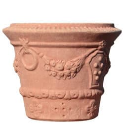 Vasetto in terracotta con festone, anelli e stemma Medici