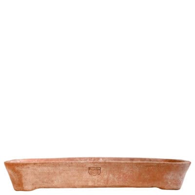 Rectangular terracotta seeding box with rounded corners, ideal for seedlings and bonsai.