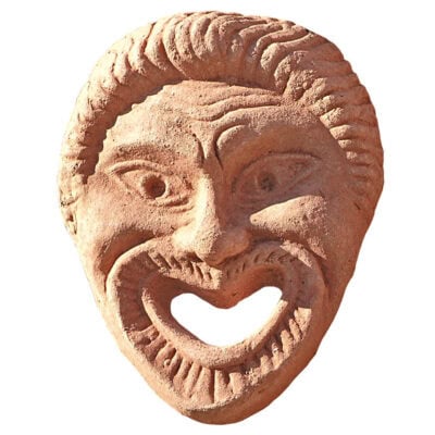 Decorazione, Maschera greca "la commedia" da appendere. Ispirata al teatro greco antico. Accoppiabile con "la tragedia". Un tocco di classicismo e cultura.