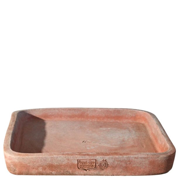 Sottotinozza in terracotta di Impruneta, rettangolare e resistente per vasi e tinozze