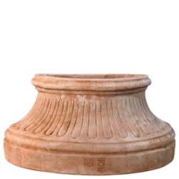 Fluted wall base in Impruneta terracotta, semicircular structure with vertical grooves and flat back for wall attachment.
