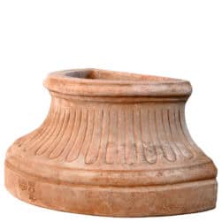 Fluted wall base in Impruneta terracotta, semicircular structure with vertical grooves and flat back for wall attachment.