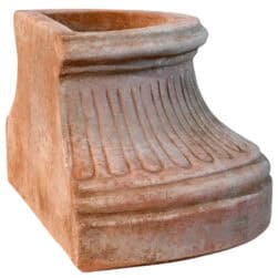 Fluted wall base in Impruneta terracotta, semicircular structure with vertical grooves and flat back for wall attachment.