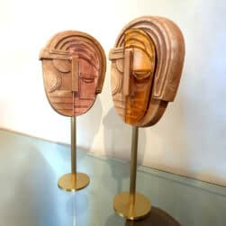 Table mask, amber. Masquespacio. Inspired by South American memories and an exotic aesthetic, the masks by Ana Milena Hernández Palacios. Tabletop mask with multicolor crystal.