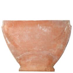Terracotta wall planter with spiral-columned ribbed surface in half-moon shape