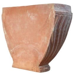 Terracotta wall planter with spiral-columned ribbed surface in half-moon shape