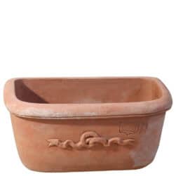 Terracotta wall sink with ribbon relief handmade Tuscan decorative basin for garden and outdoor use