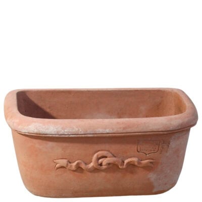 Terracotta wall sink with ribbon relief handmade Tuscan decorative basin for garden and outdoor use
