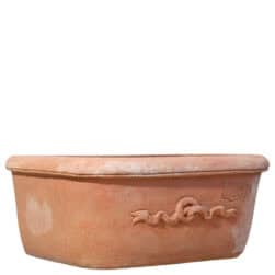 Terracotta wall sink with ribbon relief handmade Tuscan decorative basin for garden and outdoor use