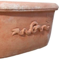 Terracotta wall sink with ribbon relief handmade Tuscan decorative basin for garden and outdoor use