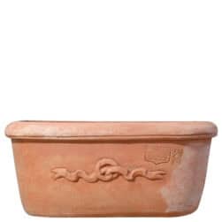 Terracotta wall sink with ribbon relief handmade Tuscan decorative basin for garden and outdoor use