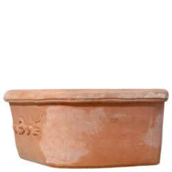 Terracotta wall sink with ribbon relief handmade Tuscan decorative basin for garden and outdoor use