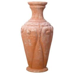 Chiseled Etruscan amphora terracotta decorative vase with relief ornament for garden and classic interiors