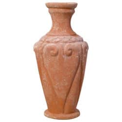 Chiseled Etruscan amphora terracotta decorative vase with relief ornament for garden and classic interiors