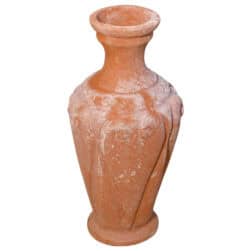 Chiseled Etruscan amphora terracotta decorative vase with relief ornament for garden and classic interiors